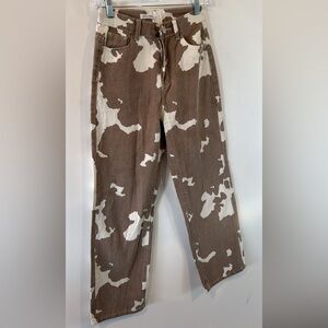 12th Tribe Brown and Cream Patterned cow print Straight Leg Pants